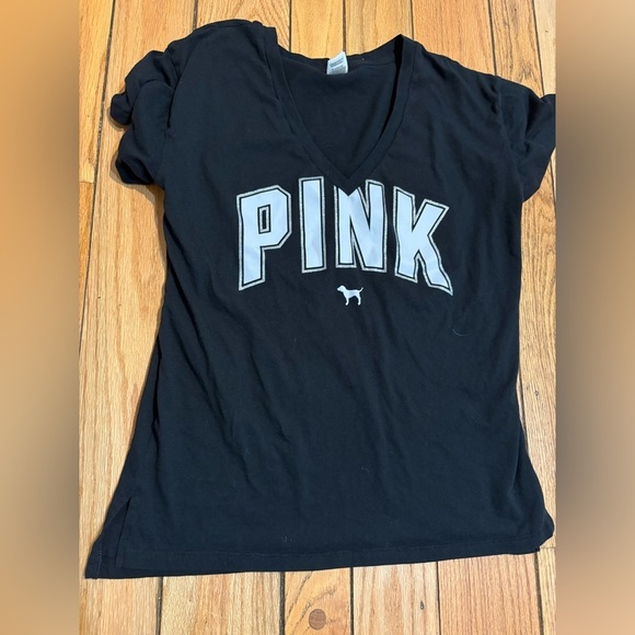 PINK Victoria's Secret Tops - Victorias Secret Black V-Neck T-Shirt with PINK Logo size medium
